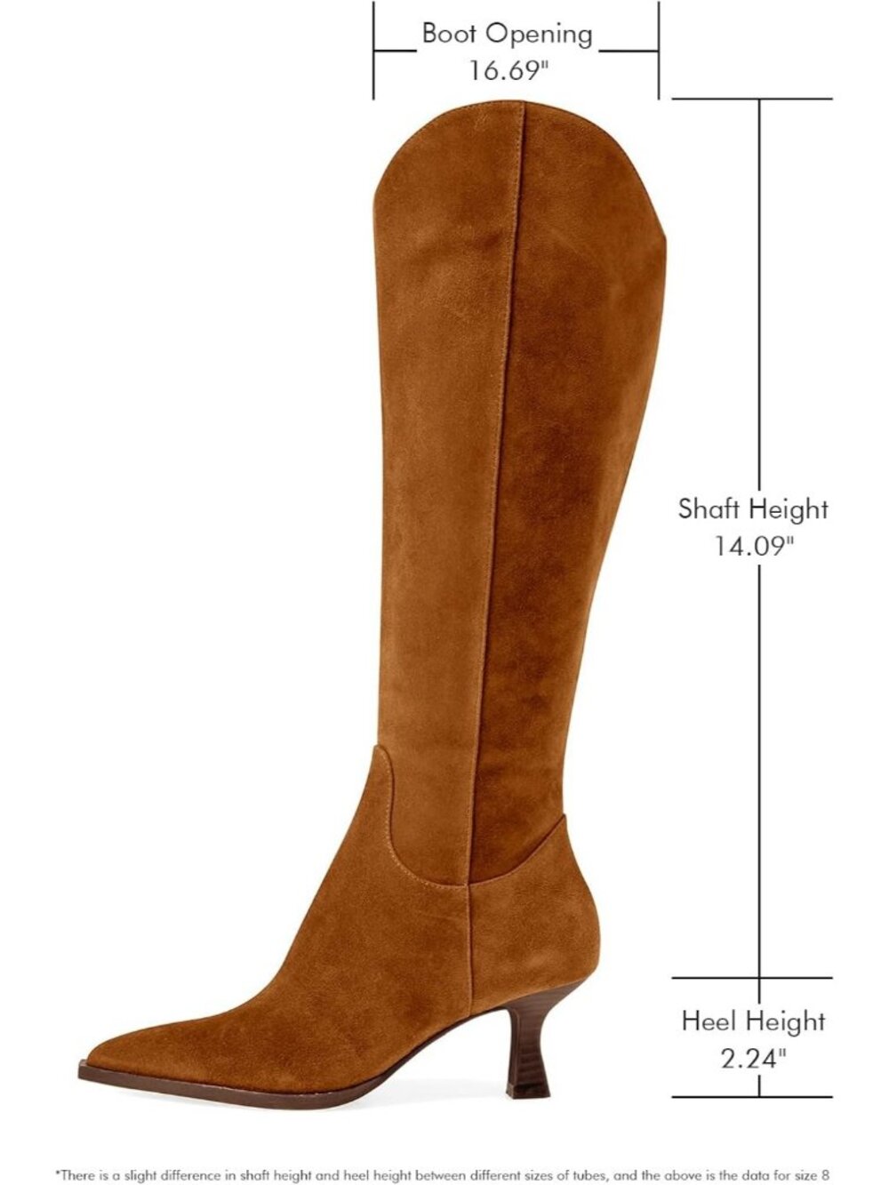 Women's Brown Wide Calf Pointed Toe Side Zipper Fall Knee High Winter Heel Boots - Picture 4 of 5